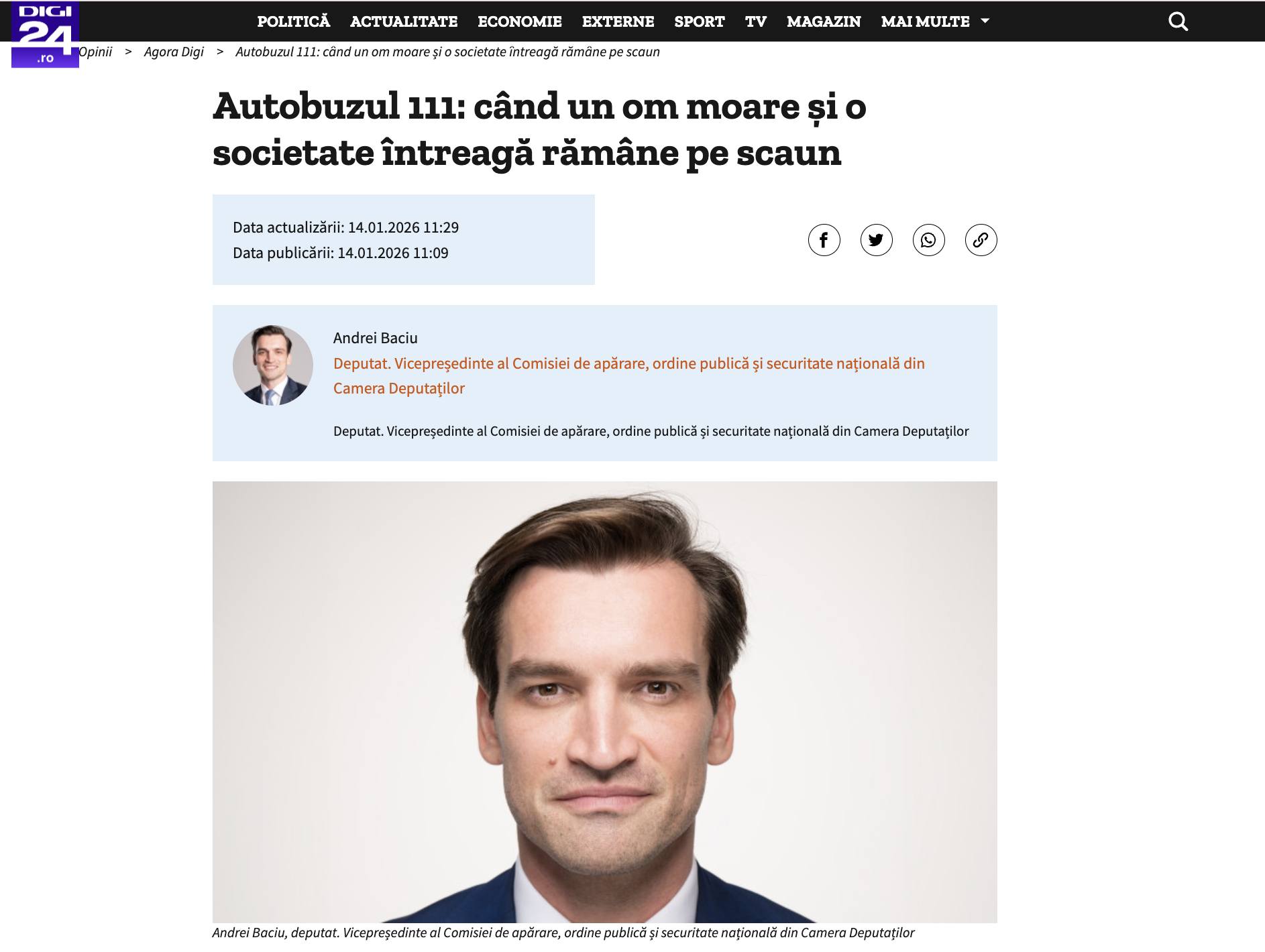 Deputatul Andrei Baciu a atras atenția asupra unei tragedii care a avut loc recent, când un om a murit într-un autobuz plin, fără ca ceilalți pasageri să intervină