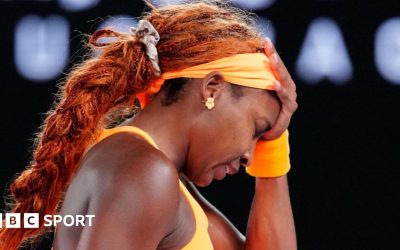 Coco Gauff reacts after losing a point against Elina Svitolina at the Australian Open