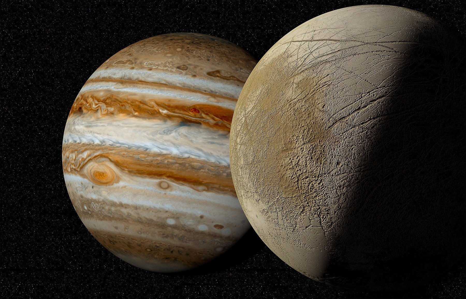 Europa, satelitul misterioasă al lui Jupiter, a fost subiectul unor dezbateri intense în comunitatea științifică timp de mai mulți ani, privitoare la grosimea adevăratei calotei glaciare care acoperă suprafața sa