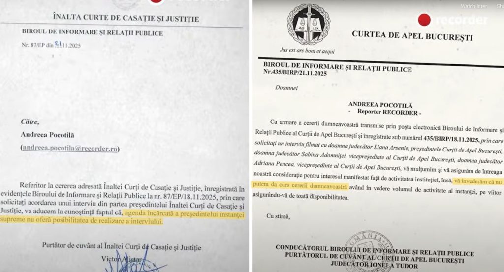 Președinta Curții de Apel București, Liana Arsenie, a emis luni seara un comunicat oficial în care încearcă să-și clarifice poziția și să repare unele percepții transmise în spațiul public după difuzarea documentarului „Justiție capturată”