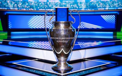 MONACO, MONACO - AUGUST 27: The UEFA Champions League trophy is seen on the stage ahead of the UEFA Champions League 2025/26 League Phase Draw at Grimaldi Forum on August 27, 2025 in Monaco, Monaco. (Photo by Claudio Lavenia - UEFA/UEFA via Getty Images)