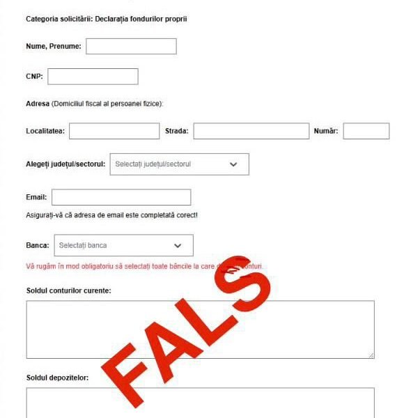 Tentativă de fraudă cu un link ce imită interfața Formularului Unic de Contact al ANAF