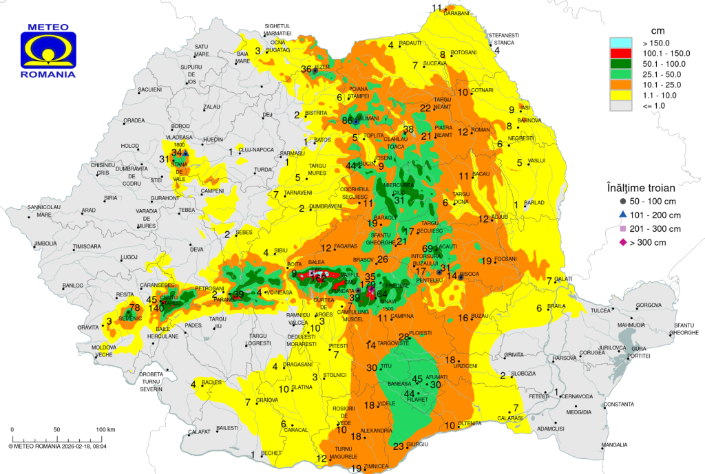 Ninsorile de februarie aduc un strat consistent de zăpadă în țară Ninsorile din noaptea de marți spre miercuri au acoperit o mare parte din România cu un strat generos de zăpadă, afectând în special sudul, centrul și estul țării