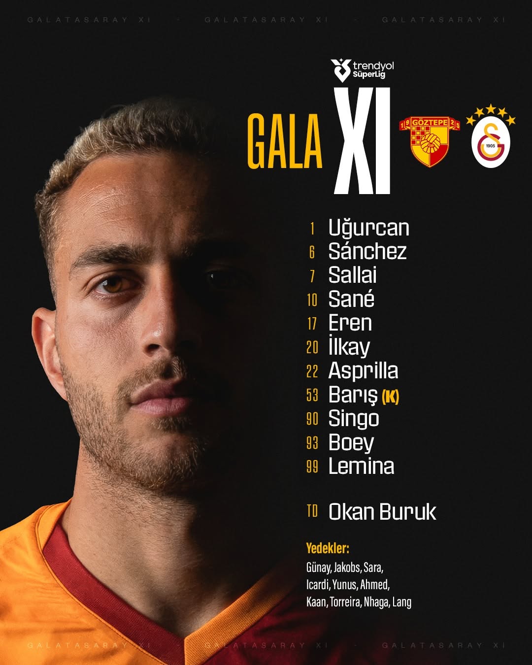 Galatasaray a anunțat primul 11 pentru meciul cu Göztepe Clubul sportiv Galatasaray a stabilit echipa de start pentru meciul cu Göztepe