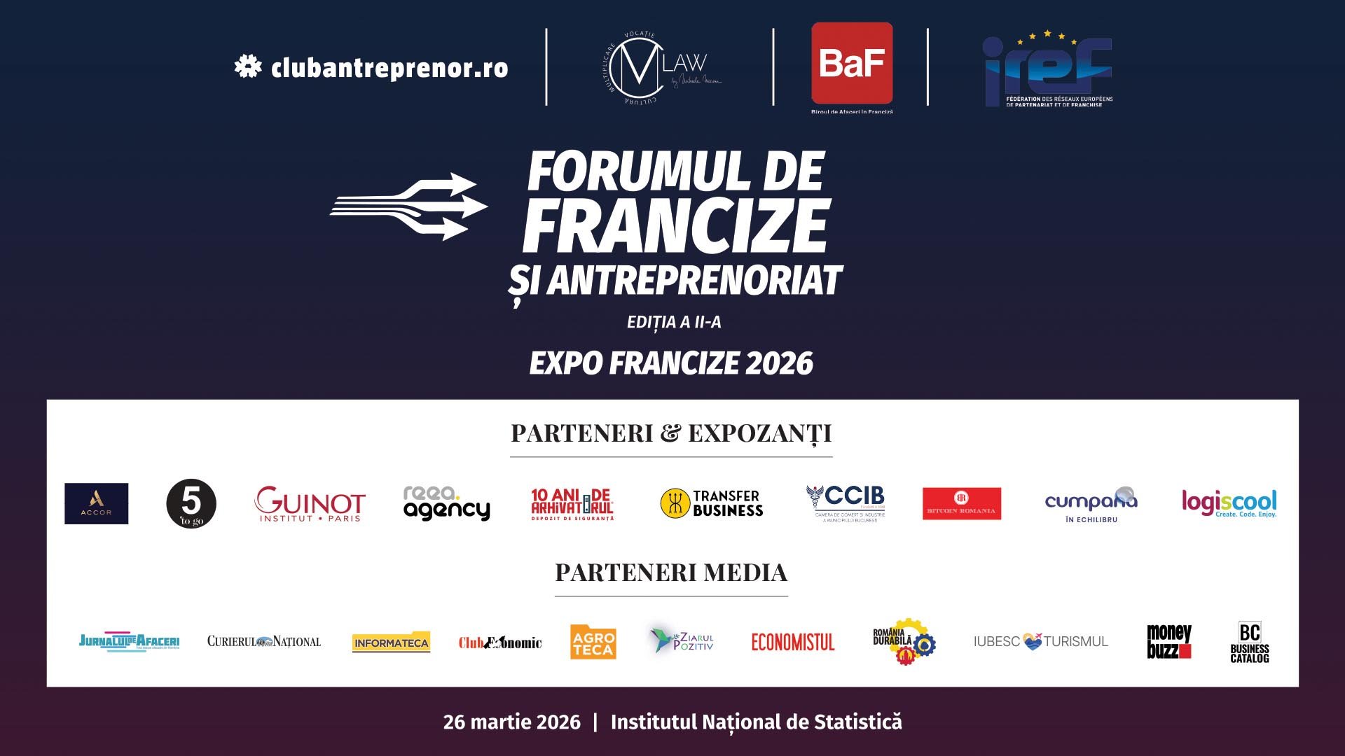 Institutul Național de Statistică a găzduit joi, 26 martie 2026, ediția a doua a Forumului de francize și antreprenoriat, un eveniment important pentru mediul de afaceri românesc