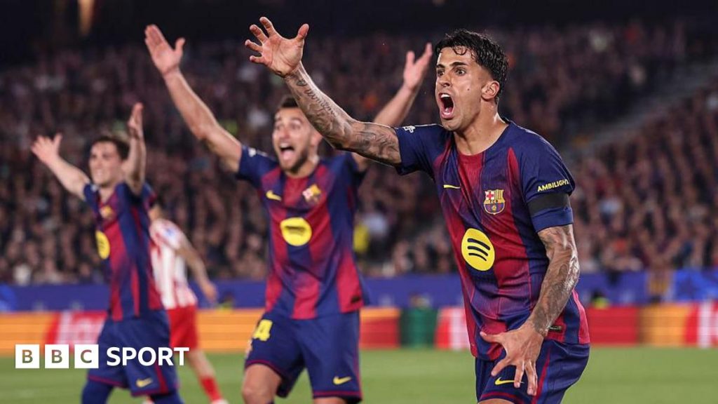 Joao Cancelo of FC Barcelona protests during the UEFA Champions League