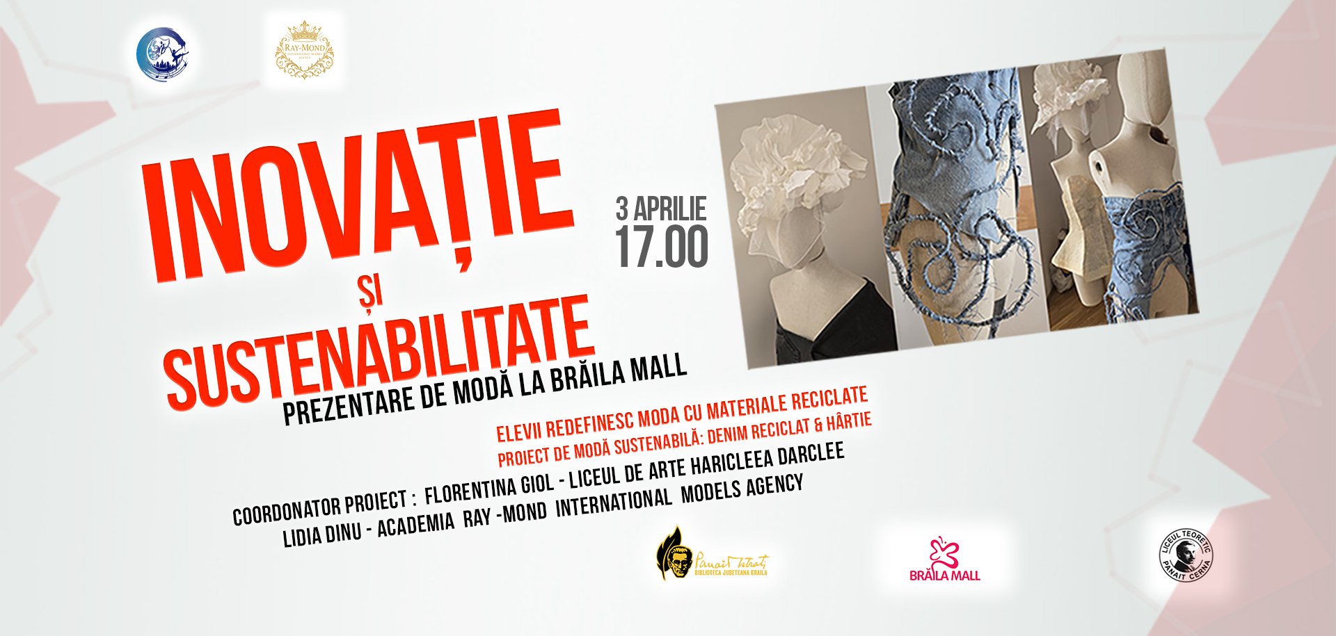 Brăila Mall găzduiește vineri, 3 aprilie, de la ora 17:00, în zona Cinema City, o prezentare de modă sustenabilă realizată de elevi din oraș