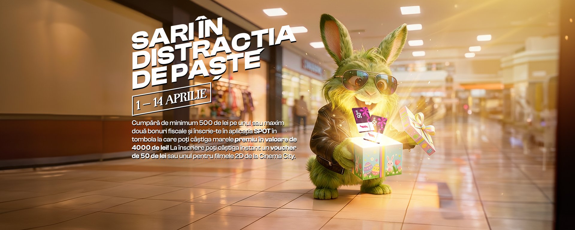 Shopping city Târgu Jiu anunță programul de Paște și activități cu premii Shopping City Târgu Jiu a făcut public programul special pentru perioada sărbătorilor de Paște, alături de o serie de activități interactive și concursuri cu premii pentru vizitatori