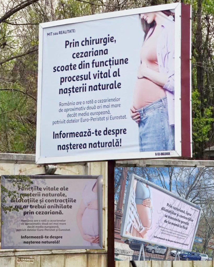Panouri anti-cezariană în București: Parlamentar, alarmat de mesajele controversate
