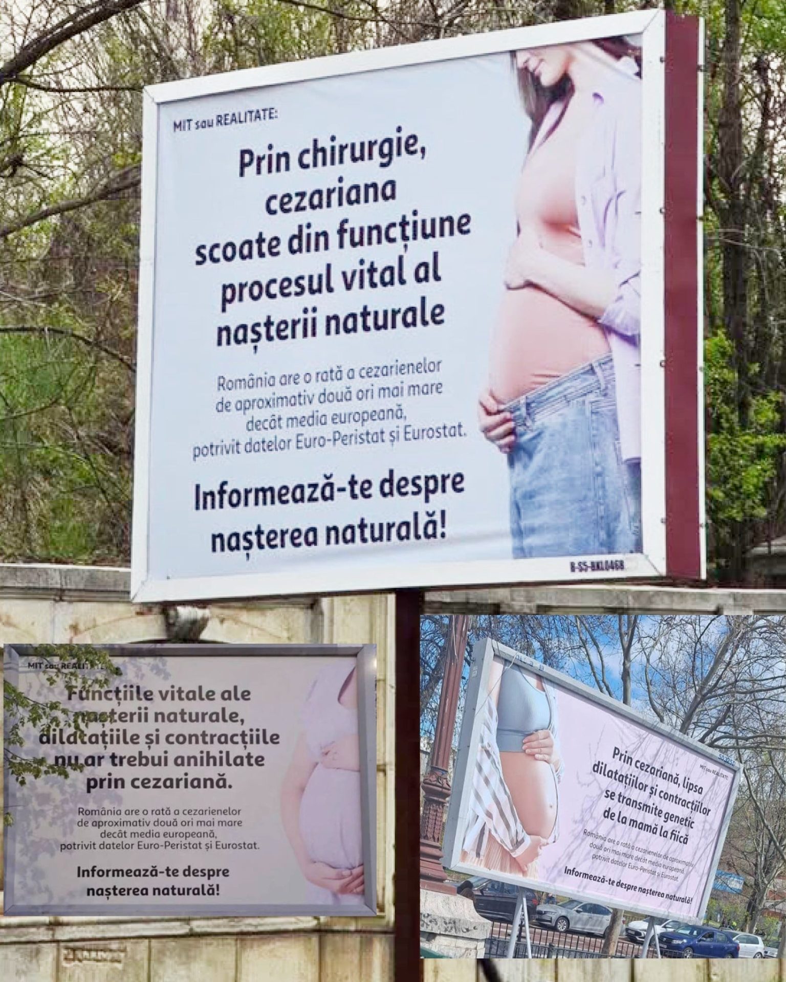 Panouri anti-cezariană în București: Parlamentar, alarmat de mesajele controversate