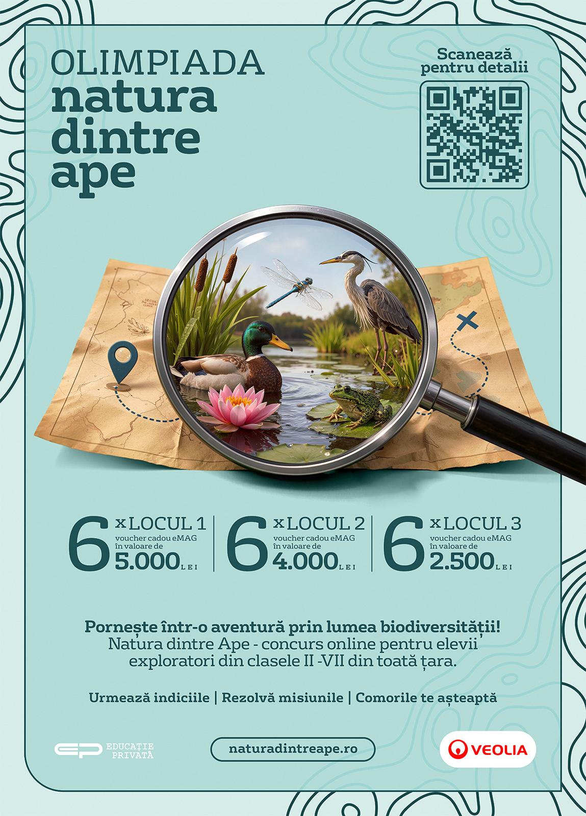 Veolia România extinde competiția „Natura dintre Ape” la nivel național Olimpiada dedicată biodiversității, inițiată inițial de Apa Nova București, companie a Grupului VEOLIA, a devenit oficial competiție națională în acest an
