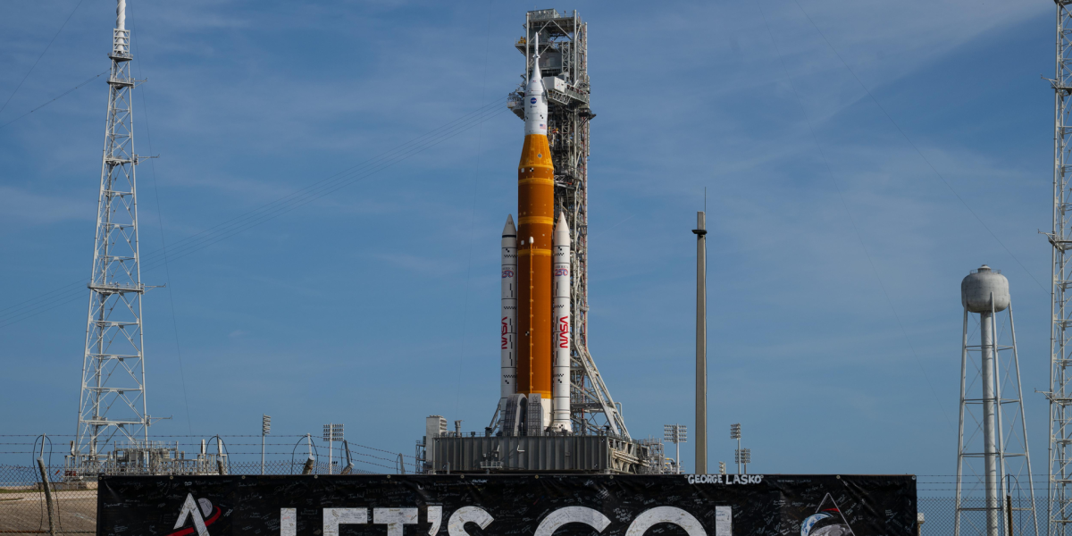 The Artemis II rocket at its launchpad at NASA