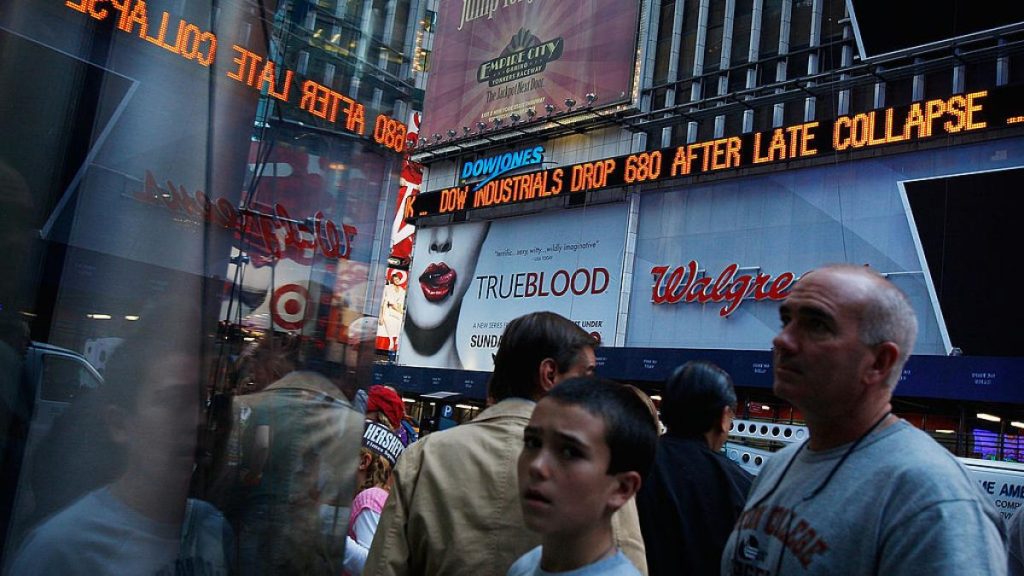Prăbușire de aproape 700 de puncte a indicelui Dow Industrial, în timpul crizei financiare din 2008