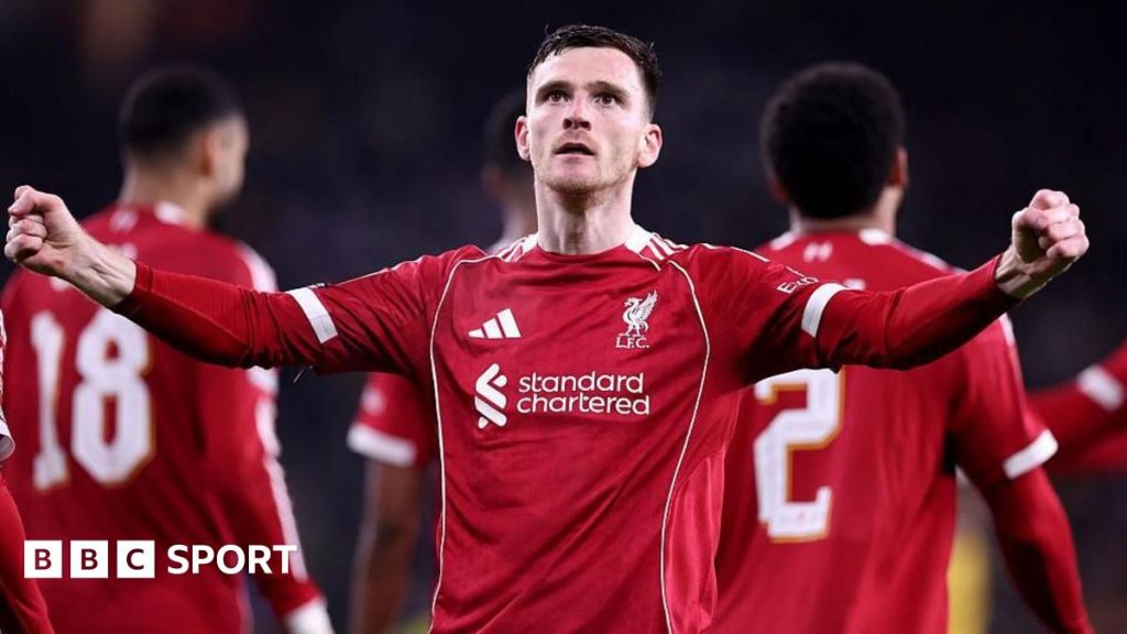 Andy Robertson lifts the Premier League trophy in 2025