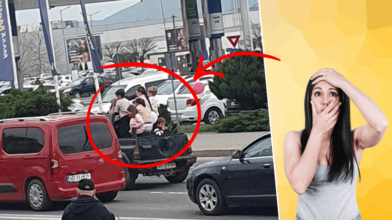 Șofer din Alba, cu 7 copii în benă: Imagini șocante pe un drum aglomerat