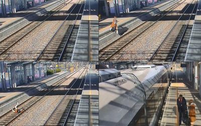 Tânără, filmată când cade pe șine în Polonia, vorbind la telefon