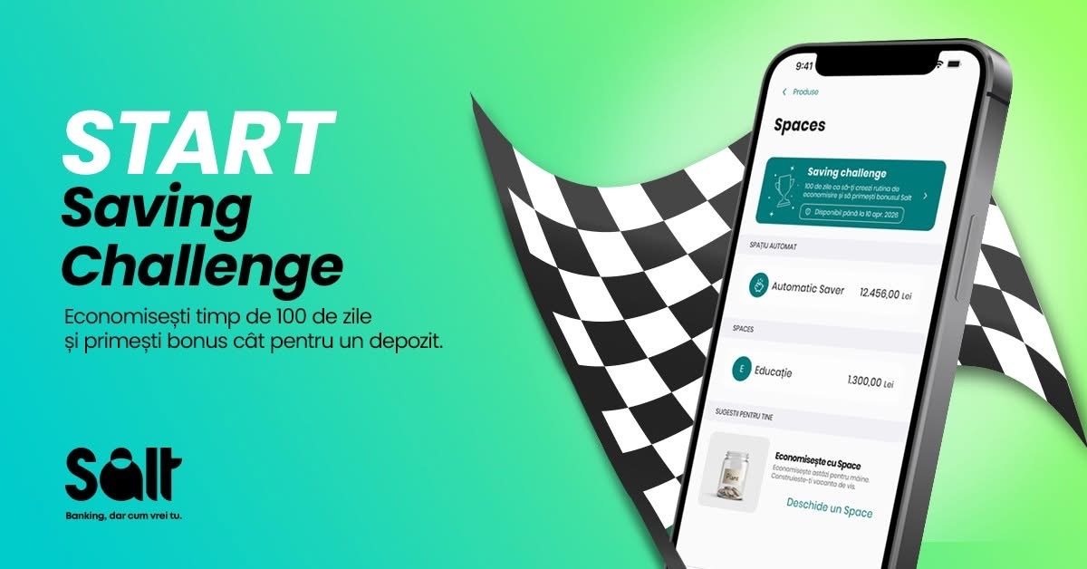 Salt Bank aniversează doi ani de activitate și introduce un nou concept în zona de economisire, numit „Saving Challenge”, un program menit să transforme economisirea zilnică într-un obicei personal și disciplinat pentru clienți