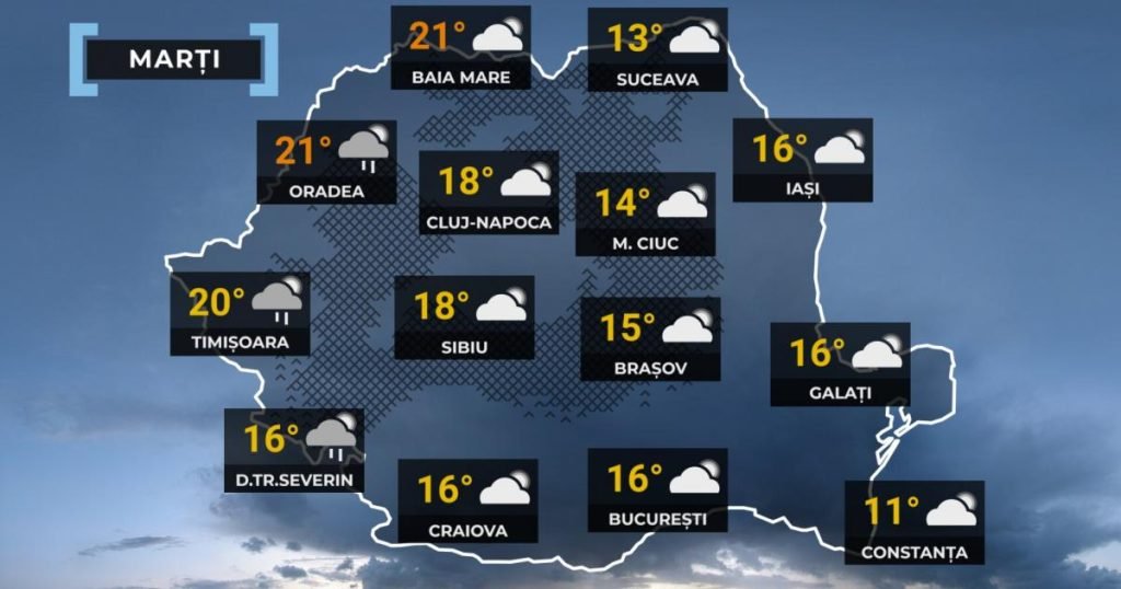 Vreme capricioasă pe 14 aprilie: Ploi și ninsoare la munte, 22 de grade