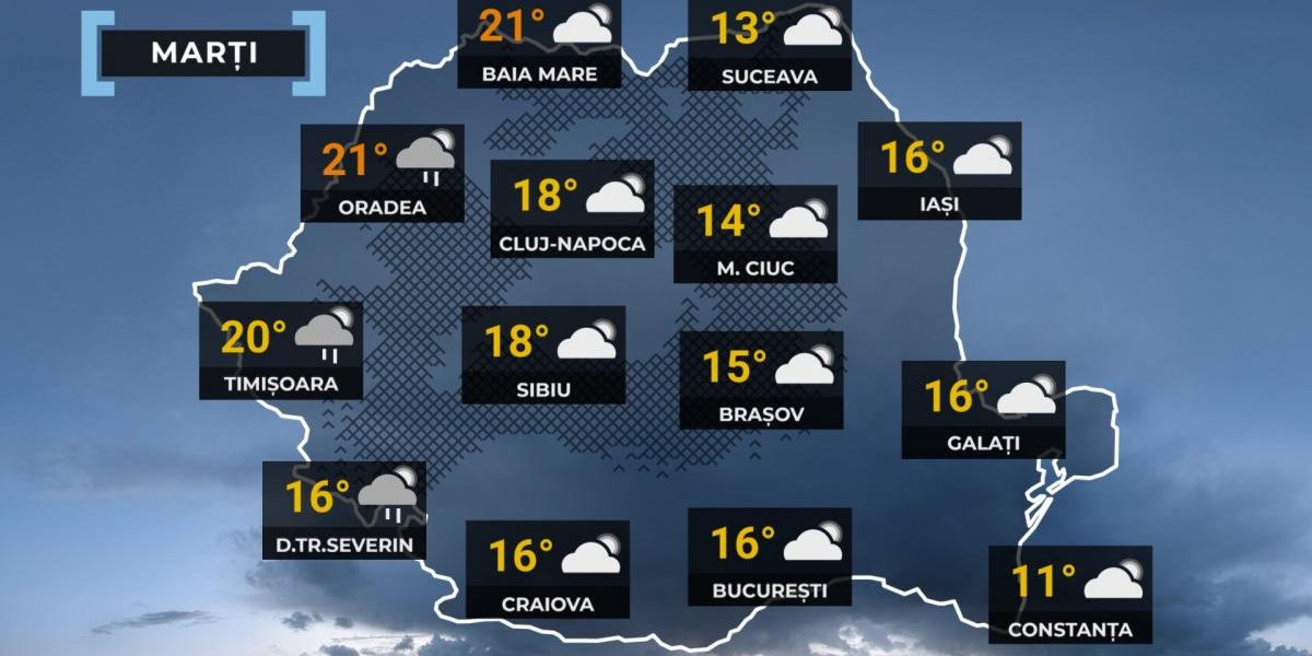 Vreme capricioasă pe 14 aprilie: Ploi și ninsoare la munte, 22 de grade