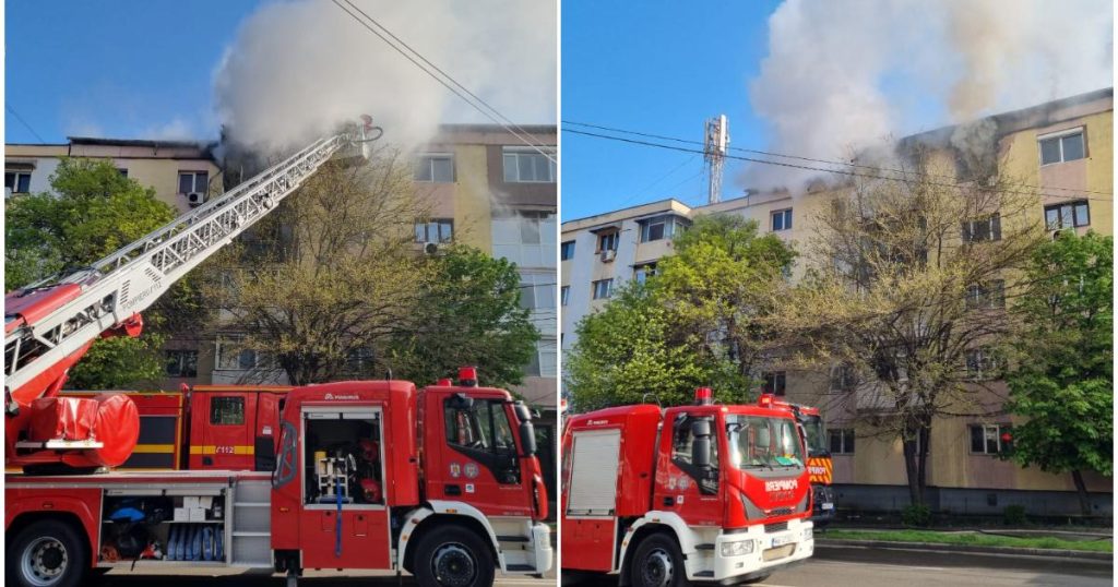 Incendiu violent la Craiova: 14 oameni, evacuați din bloc