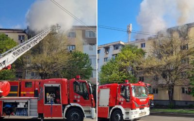 Incendiu violent la Craiova: 14 oameni, evacuați din bloc