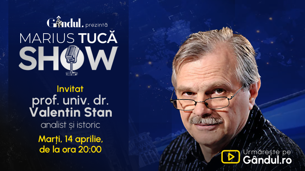 Marius Tucă, show live pe Gândul: Prof. Valentin Stan, invitat marți, ora 20:00