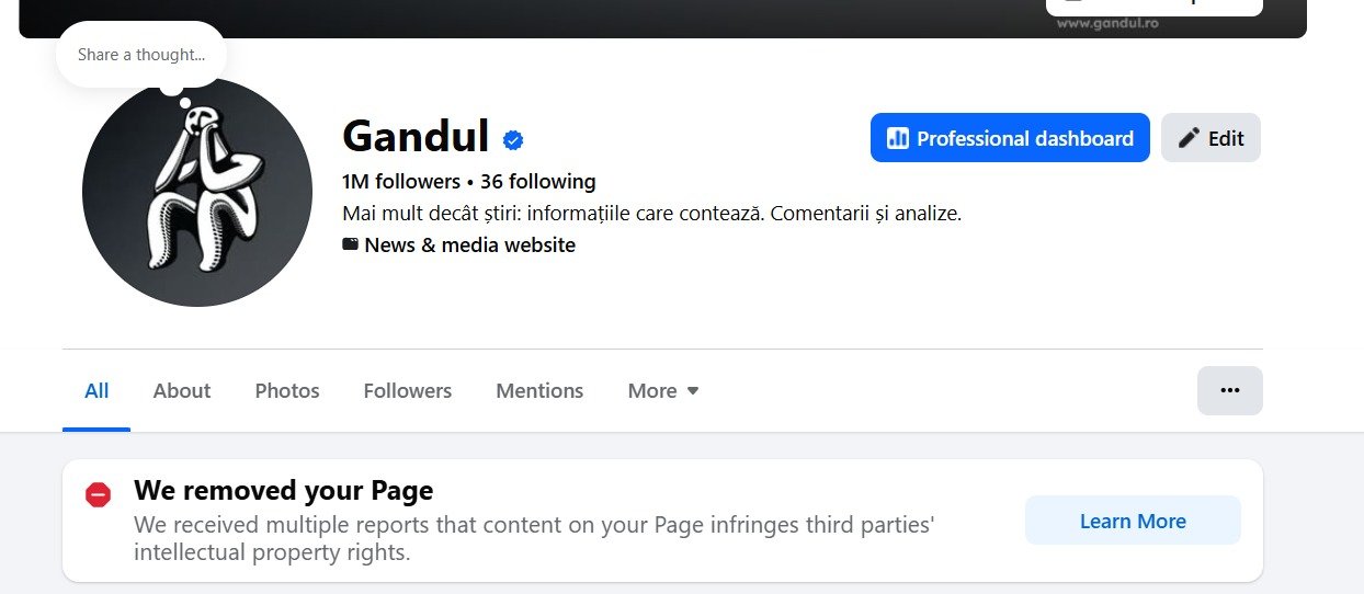 Gândul, victima Facebook: Pagina cu 1 milion de urmăritori, închisă!