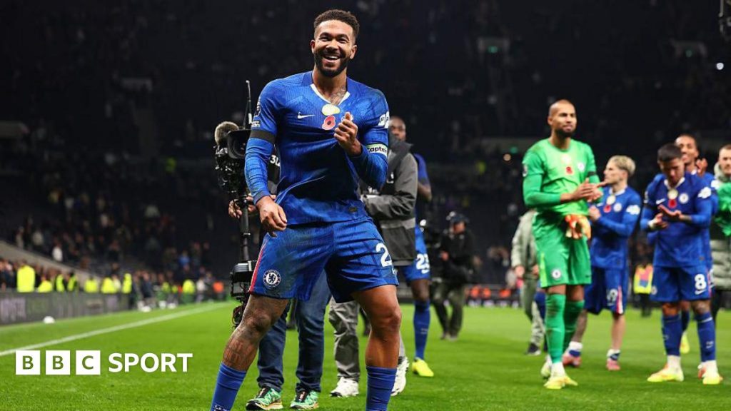 Homegrown captain Reece James celebrates a win away at Spurs in November