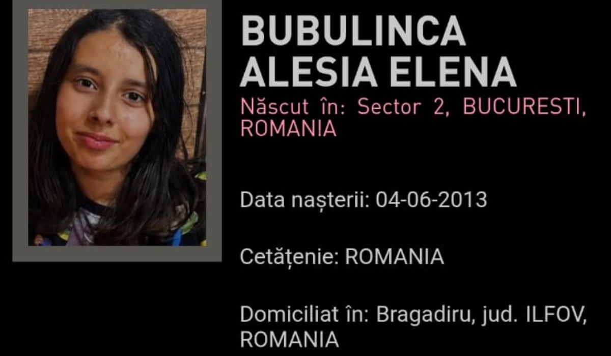 Mesaj RO-Alert, după ce Bubulincă Alesia-Elena, o fetiță de 13 ani, a plecat de la domiciliul din Bragadiru, județul Ilfov