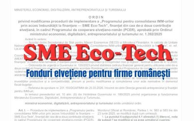 SME Eco-Tech: Se ridică o barieră la fondurile elvețiene de 288 mil lei