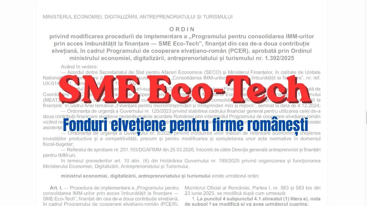 SME Eco-Tech: Se ridică o barieră la fondurile elvețiene de 288 mil lei