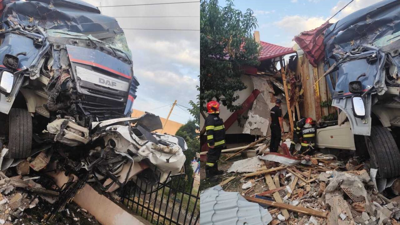 TIR scăpat de sub control în Vaslui: Două case distruse, un dezastru